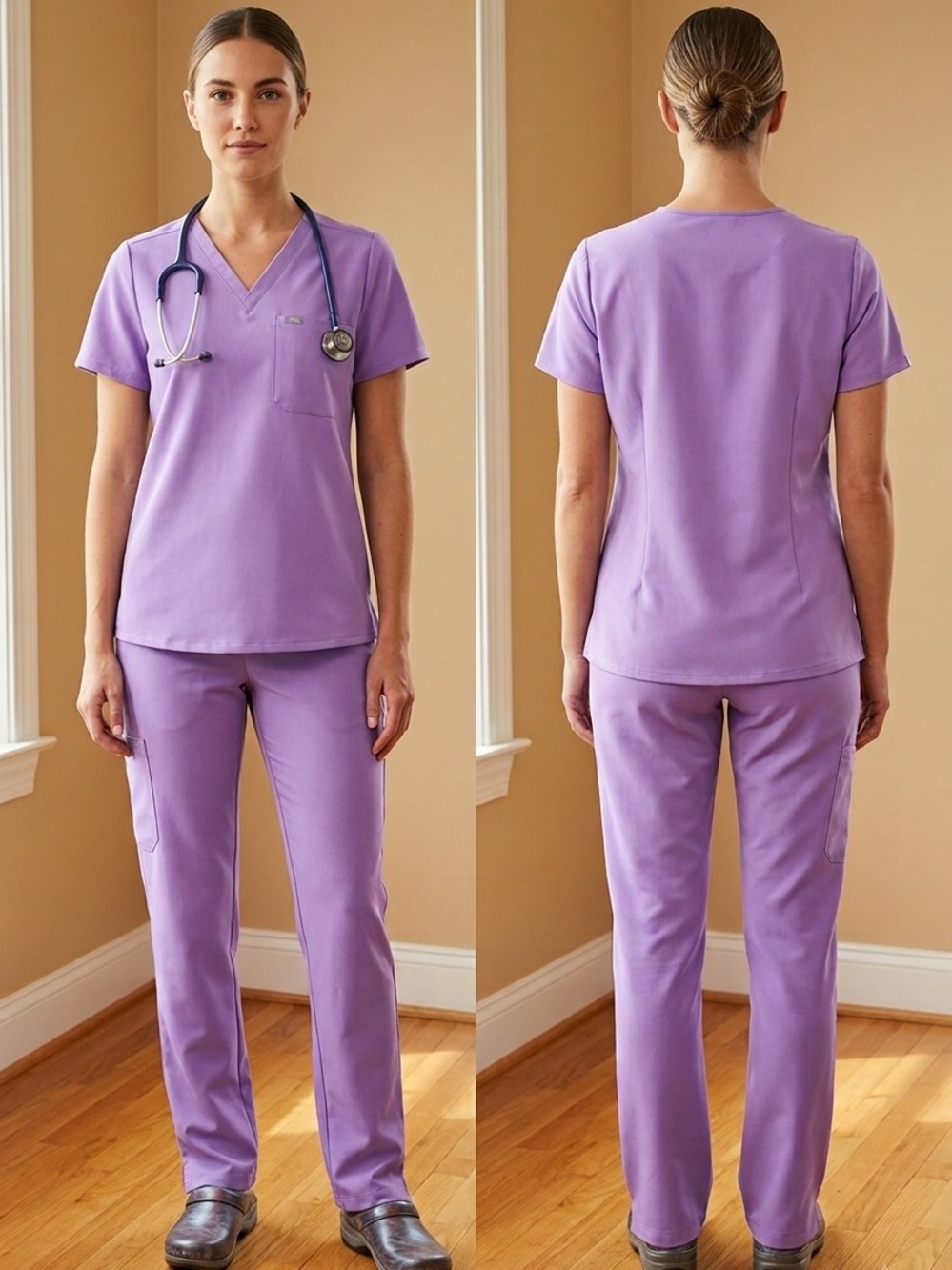 Figs Lavender V-Neck Short Sleeve Medical Scrub Top